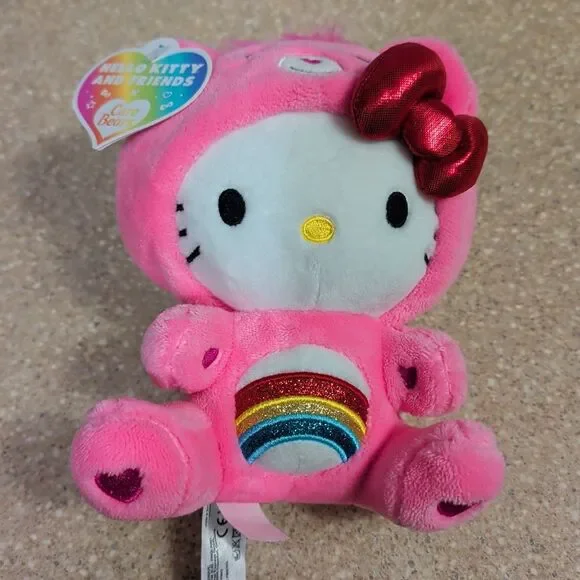 Care Bears Hello Kitty Dressed As Cheer Bear 8" Fun-Size Plush Soft Stuffie Toy - Picture 8 of 9